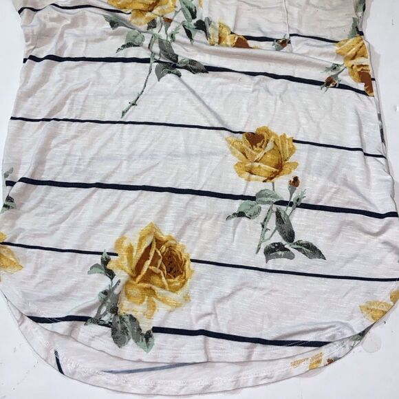 24/7 Maurices S Yellow White Flowers Striped Casual Shirt Top - Picture 6 of 7
